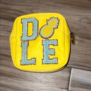 Stoney Clover Lane Bright lemon Yellow Cosmetic Bag with Glittery Blue Letters